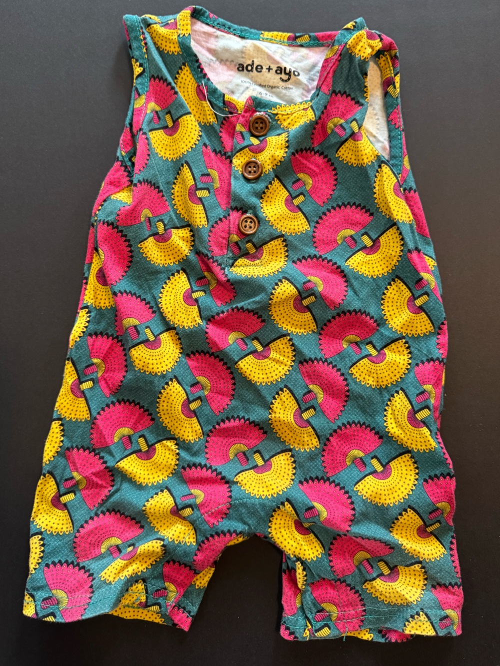 Teal Fun Print Girls' Romper in Pink & Yellow